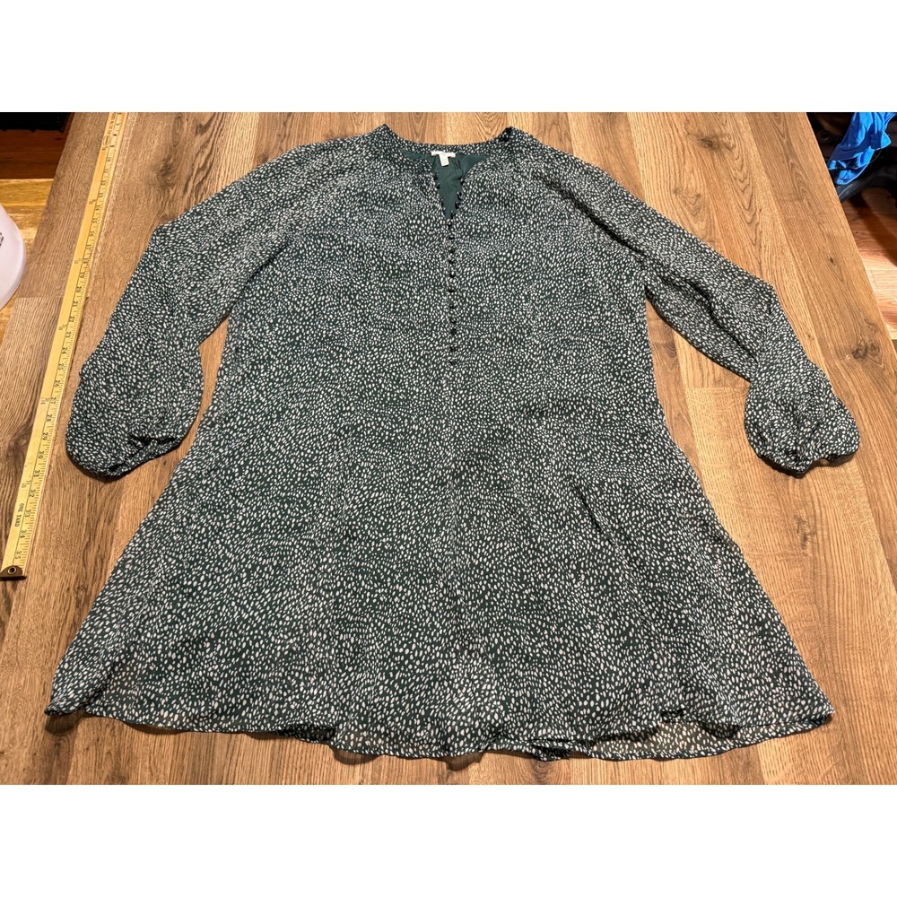 Joie Dress Women's Size XL Green White Long Sleeve Dress 3/4 Button Chic